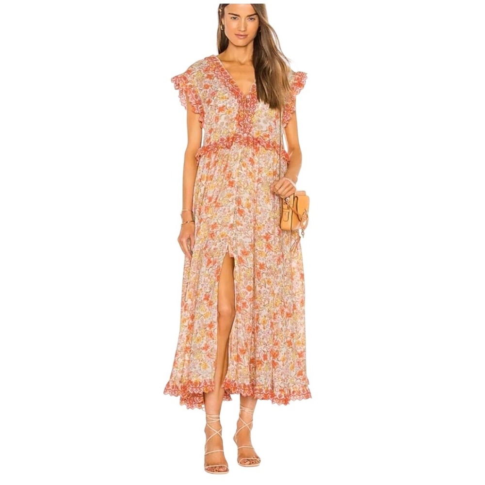 Free People Milania Midi Dress Size S Confetti Combo Lace Trim Button Front
